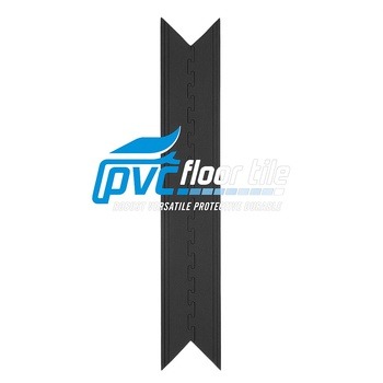 Black PVC floor tile edging strip with shaped ends for modular flooring installations
