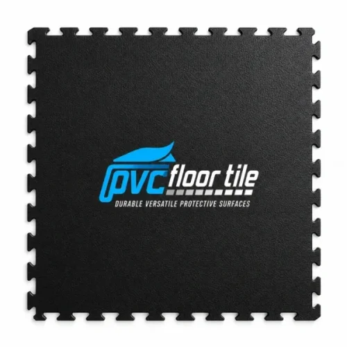 Black PVC Leather Interlocking Tile with a fine leather-textured surface and visible puzzle-style locking edges
