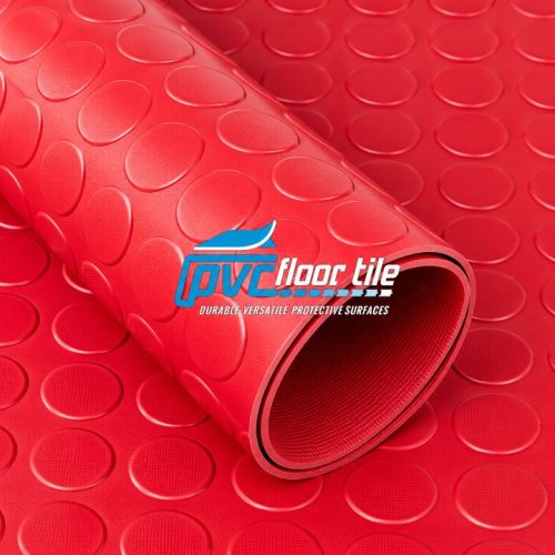 Red Stud Rubber Roll partially unrolled, showing a raised circular stud pattern and textured rubber surface