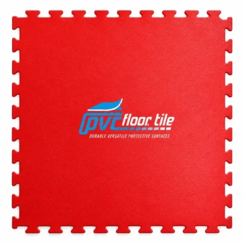 Red Industrial Leather Tiles with a fine leather-textured surface and visible puzzle-style interlocking edges
