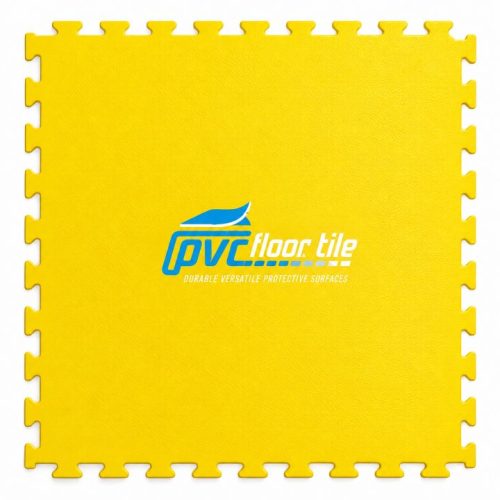 Yellow Leather Rubber Tiles with a fine leather-textured surface and visible puzzle-style interlocking edges