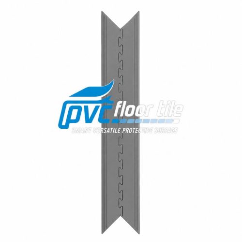 Grey edging for PVC floor tiles with a narrow profile, V-shaped ends and central interlocking design