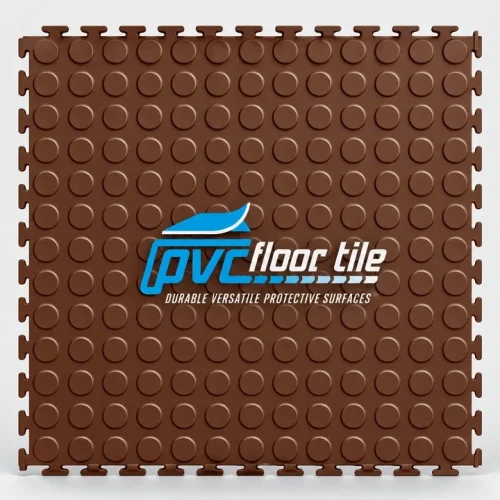 Brown Decor Lock Interlocking Tile with raised circular coin pattern and interlocking edges