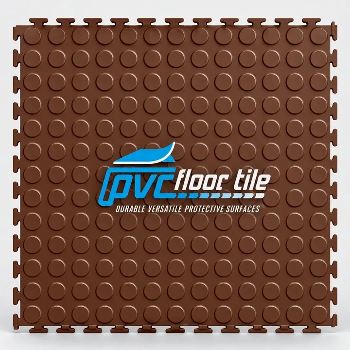 Brown Decor Lock Interlocking Tile – Textured Flooring Brown Decor Lock Interlocking Tile with raised circular coin pattern and interlocking edges