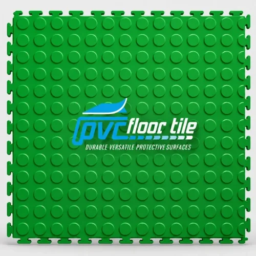 Green Smooth PVC Interlocking Tile with circular textured surface and visible interlocking edges