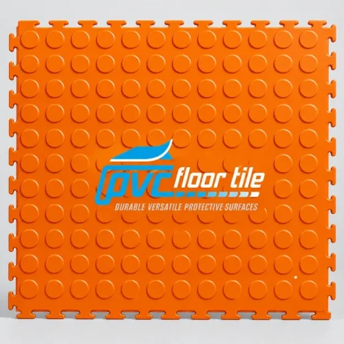 Multi lock tiles with raised circular grip pattern and interlocking edges for durable PVC flooring
