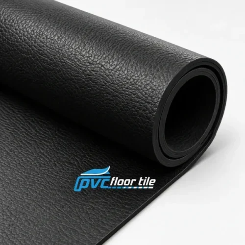 Black Leather Rubber Roll partially unrolled, showing a fine leather-grain textured surface