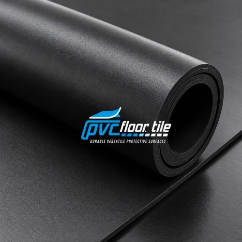 Black Neoprene Rubber Sheeting partially unrolled, showing a smooth textured surface and thick rolled edges
