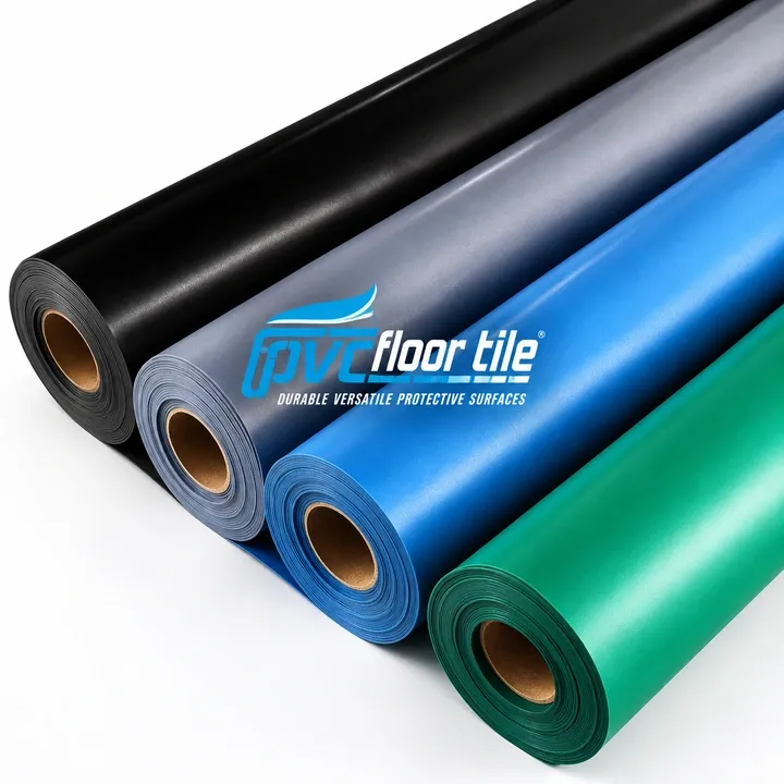 ESD Rubber Roll – Anti-Static Rubber Flooring ESD Rubber Roll flooring materials displayed in black, grey, blue and green rolls