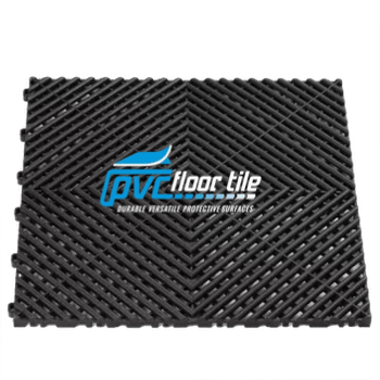Black vented garage floor tiles interlocking PVC flooring for garages and workshops
